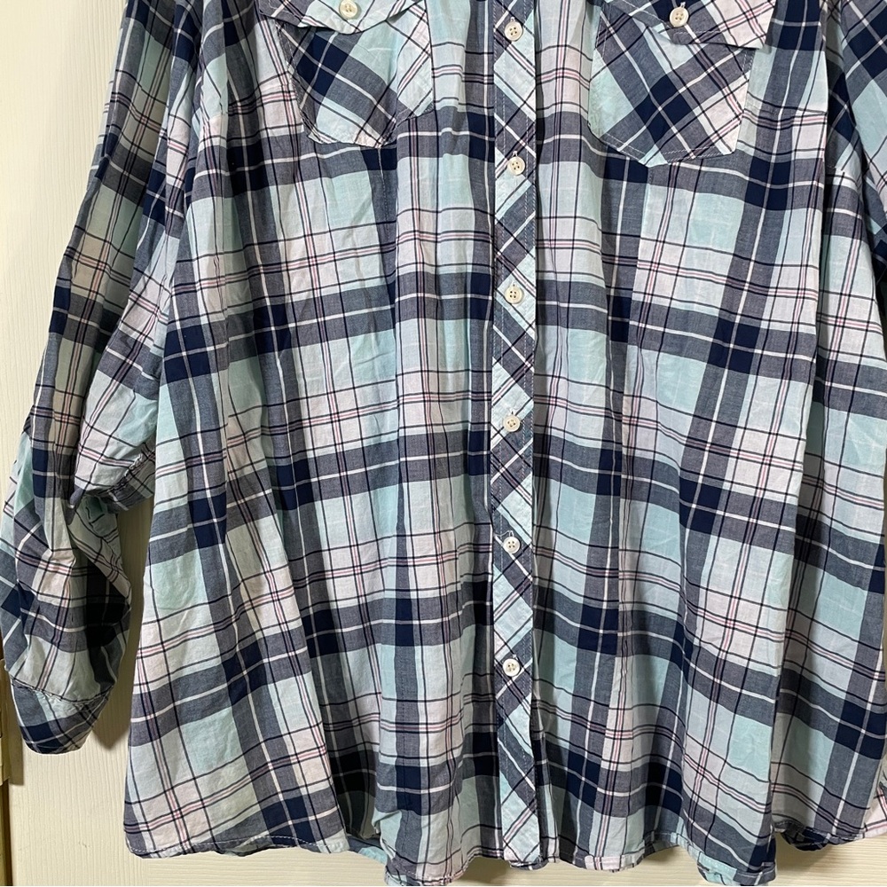 torrid Plaid Camp Shirt Plaid Alike Blue Button Front Button Sleeves Plus Size 5 - Picture 4 of 14